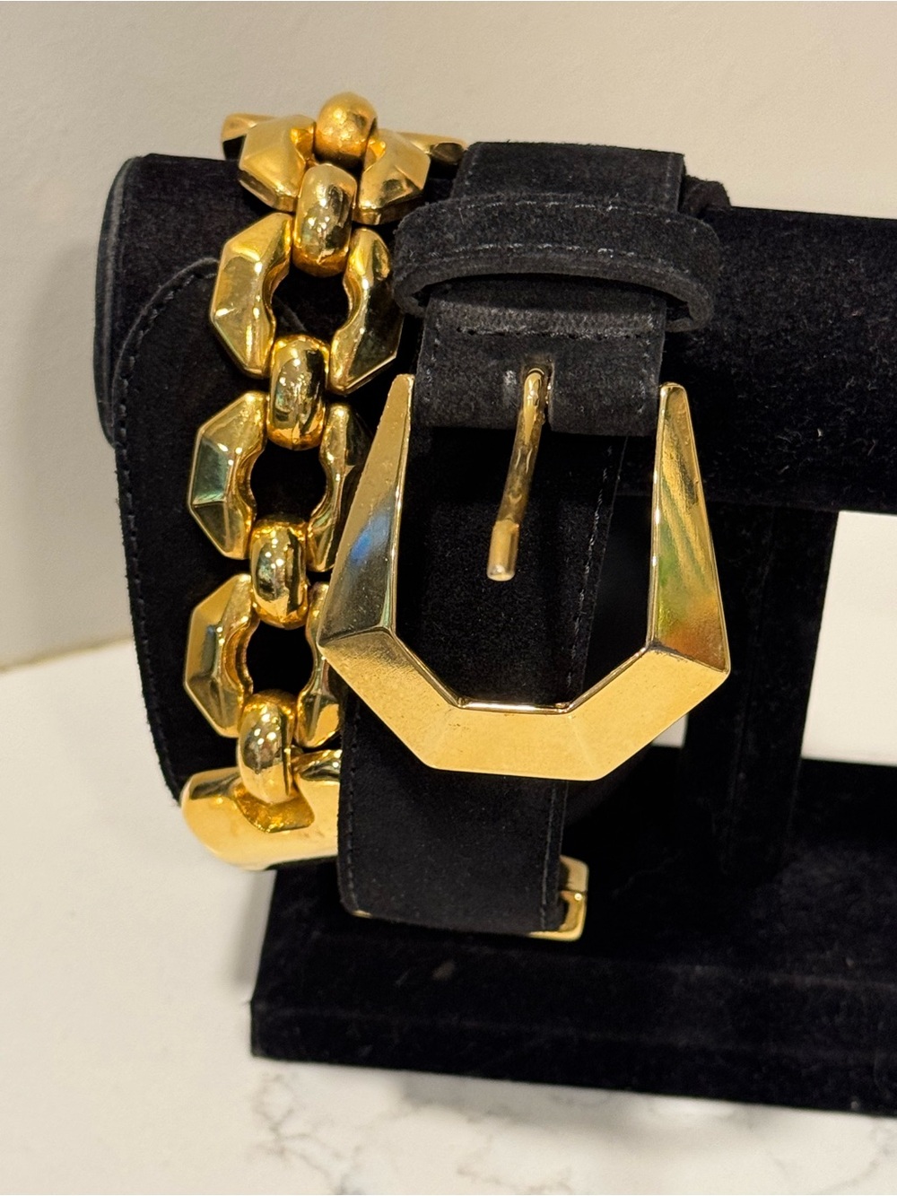 Vintage The Limited Black Suede and Leather Gold Chain Belt
